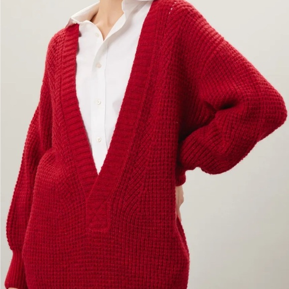 Scotch & Soda Red V-Neck Women's Sweater - Picture 3 of 13